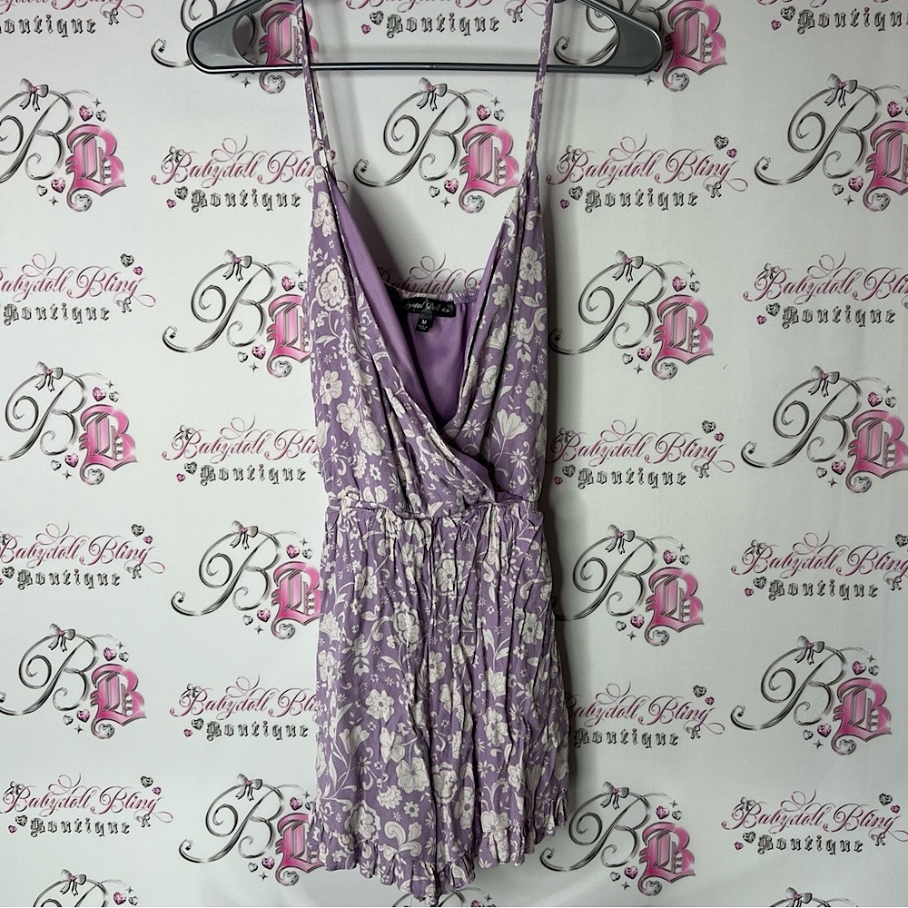 Crystal Doll Lavender Floral Chemise romper Vneck lilac white flowers medium